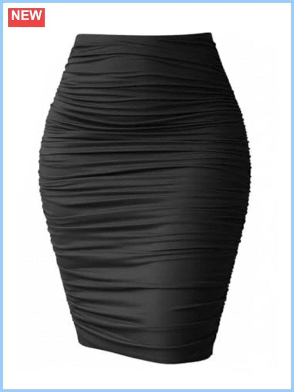 High Waist Ruched Bodycon Stretch Midi Pencil Skirt